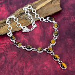 Tiger's Eye 925 t&auml;is sterlingh&otilde;bedast kaelakee reguleeritav, kettkaelakee k&auml;sitsi valmistatud kalliskivi, kingitus emale antiikehted Adjustable With 18 Inches