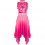 T&uuml;drukute liturgiline tantsukleit k&otilde;rge kaelusega, varrukateta, as&uuml;mmeetrilise &auml;&auml;rega, s&auml;delevate litritega pihik, l&uuml;&uuml;riline kost&uuml;&uuml;m 7-8 Years