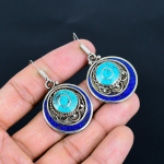 T&uuml;rkiissinine Lapis Lazuli 925 Sterlingh&otilde;be K&otilde;rvar&otilde;ngad Tiibeti H&otilde;be K&otilde;rvar&otilde;ngad K&auml;sit&ouml;&ouml; K&otilde;rvar&otilde;ngad Tiibeti Ehted H&otilde;imu Etnilised Nepali Ripats 5.5 Cm sinine
