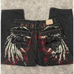 ZYLLO Ameerika Retro High Street Y2K Personaalne Lapitehnika T&auml;hega Tikitud Teksap&uuml;ksid Gooti Mood Laiad Denim P&uuml;ksid S