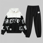 Kevadine ja s&uuml;gisene kapuutsiga vabaaja spordihoodie komplekt, meeste &uuml;mara kaelusega pullover, lai ja mitmek&uuml;lgne kaheosaline komplekt M must