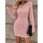 S&uuml;gis Talvine Vabaaja Kitsas Minikleit Mood Pikkade Varrukatega Elastsus Kampsunikleidid &Uuml;mmarguse Kaelusega &Uuml;hev&auml;rviline Puusa&uuml;mbristav Kootud Kleit Naistele L roosa