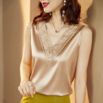 Siidist satiinist Camisole naiste &uuml;likond, sisemine alumine s&auml;rk, suur V-kaelusega &uuml;laosa M &scaron;ampanjav&auml;rvi