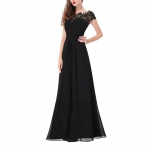 Naiste pitsist pruutneitsikleit l&uuml;hikeste varrukatega, kroogetega, &uuml;mara kaelusega, &scaron;ifoonist pidulik &otilde;htukleit A-l&otilde;ikeline, pulmak&uuml;lalise maksikleit kokteilipidudeks, l&otilde;pupeoks S must