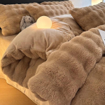 2025 Talvine Korallveluurist Voodipesukomplekt: Pl&uuml;&uuml;&scaron;ist imitatsioonk&uuml;&uuml;likukarvaga tekk, voodilina, voodilina, paksendatud soojuse jaoks 1.2m Bed - 3 pcs, fits 150x200cm duvet