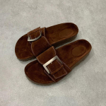 Lehmanaha versioon~ ni&scaron;&scaron; suvine uus retro nahast suur pandlaga &uuml;herealised pl&auml;tud naistele avatud varvastega paksup&otilde;hjalised Birkenstocki sandaalid naistele 35 pruun