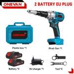 ONEVAN Harjadeta elektriline neetimisp&uuml;stol juhtmevaba LED-neetmutrip&uuml;stol puur sisestus automaatne neetimist&ouml;&ouml;riist Makita 18V akule pin 2xBattery-EU PLug