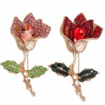 2-piece floral crystal brooch set, elegant flower brooch