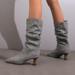 Naiste Stiletto Terava Ninaga Pikad Saapad Moodsad Vabaaja Denim K&otilde;rge Kontsaga Keskmise S&auml;&auml;rega Saapad Naiste Saapad Suurus 8 Keskmise Pikkusega 37 brown