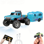 1:64 Suuruses Mini RC Veoauto M&auml;nguasi 2.4GHz Maastikuauto Sulamist Veoauto Haagisekerega Tuledega Roomikm&auml;nguasi Reguleeritava Kiirusega Roolitav Kogutav Veoautomudel Kingitus sinine