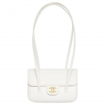 Chanel 26p Kuldne Silt Topelt C Logo Pikk K&auml;epide Teraviljast Reljeefne L&auml;ikiv Vasikanahk Kuldse Metalliga K&auml;es Kanda &Uuml;he &Otilde;la Kott Mini Naiste Valge Basic+Dust Bag valge