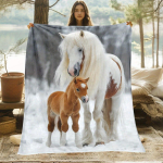 Hobuste muster lumev&auml;ljal Flanellist tr&uuml;kitud tekk sobib k&otilde;ikideks aastaaegadeks sobib elutuppa kontorisse diivanile reisimiseks 150x200cm (60x80inch)