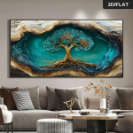 &Uuml;ks moodne abstraktne Elupuu &otilde;limaal seinakunst - elav t&uuml;rkiissinine ja kuldne loodusest inspireeritud maal, t&auml;iuslik elav (as the picture,50x100cm No Frame) blue