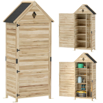 Aiamajake 4 riiuliga, Puidust panipaik, Veekindel bituumenkatus, 80 x 49 x 170 cm, Helepruun 80 x 49 x 170 cm looduslik