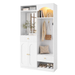Kompaktne riidekapp peegli ja pingiga, Esikukapp kingakapi ja konksudega, Esikum&ouml;&ouml;blikomplekt, LED-riba reguleeritava v&auml;rviga 100 x 35 x 180 cm valge