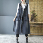 Denim Vestmantlid Naistele &Uuml;herealine Pikk Mantel Vabaaja Vaba Kapuutsiga Y2k T&auml;navamood Jakid Maxi S&uuml;gis-Talvine Jakk XL tumesinine v&auml;rv