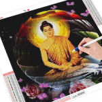5D-teemantmaal Mosaiik Buddha ristpistega t&auml;isruudu puurikomplekti pildid 30x30CM