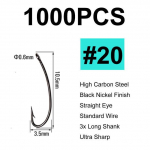 Bimoo 1000 tk Terrestrials Nymph & Dry Fly sidumiskonks sirge silmaga 3X pika varrega standardtraat must nikkel p&uuml;&uuml;gikonksud 9 suurus #4