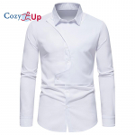 Hubane Meeste S&auml;rk Mood Soliidne Ebaregulaarne Sotsiaalne Meeste Kleit S&uuml;gisene pikkade varrukatega n&ouml;&ouml;p &Auml;riline Slim Fit S valge