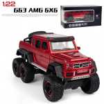 1/22 Scale G63 AMG 6x6 V12 Off-Road must pikapiga mudelauto, tsingisulamist tagasit&otilde;mmatav heli ja valgusega m&auml;nguauto lastele poisile t&uuml;drukule kingitus 23.5*11*10CM punane