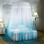 Suvine Uus Luksuslik Kolmeukseline s&auml;&auml;sev&otilde;rk Printsess Elegantne voodipesu Kardinad Kuppel Rippuv voodipesu Baldahhiin Gradient Kahev&auml;rviline putukavastane telk 2.2m (7.2 feet) bed sinine