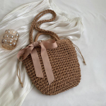 Yogodlns Summer Splicing Straw Women Bow Decors &otilde;lakott Suure mahutavusega ranna kootud kopp Crossbody kott 18x2x25cm kohv