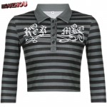 harajuku naiste gooti punk t-s&auml;rk rev&auml;&auml;ridega topid p&otilde;hjuslikud jaapani t&auml;navar&otilde;ivad hip hop disainer seksikas triibuline liibuv T-s&auml;rk t&uuml;drukutele klubistiilis S hall