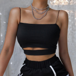 Uus mood Kuumad seksikad naiste suvised seksikad vabaaja varrukateta v&auml;ljal&otilde;igatud l&uuml;hike triiks&auml;rk Crop Top Vest rihm Tank top pluus S must