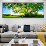 Maastik Roheline Kollane Mets Puu l&otilde;uend Maalimine P&auml;ikesevalgus Plakatid ja tr&uuml;kised Seinapildid Elutuba Kodukaunistus Ilma raamita 60*170cm