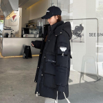 Talvine naiste &uuml;hev&auml;rviline moodne kapuutsiga lahtine tuulekindel paksendav soe keskmise pikkusega naiste jope 6 v&auml;rvi M must