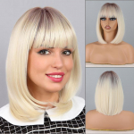 MISS WIG Naiste l&uuml;hike sirge lilla &otilde;lgade pikkusega Bob parukas s&uuml;nteetilisest kiust naturaalsest sirgest Bob parukas Cosplay 30cm