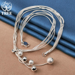 925 h&otilde;bedast viie maoketiga j&auml;&auml;tunud sileda helmega palliga kaelakee ehted 48cm