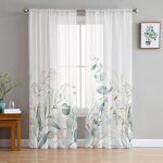Rohelise lehe eukal&uuml;pti taim t&uuml;ll Voile kardinad magamistoa aknakardinad elutuppa L&auml;bipaistvad kardinad rulood organza kardinad 1 PCS W100XH250cm