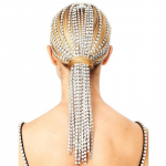 StoneFans Trendikas Rhinestone'i juukseaksessuaarid naiste kett Ehted Elegantne t&auml;iskristallitud tutiga juuksepaelad pika ketiga peakatted Gold-color