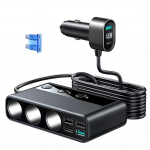 3 pistikupesa automaatne pistikupesa tulemasin jaotur 9-&uuml;hes autolaadija adapter koos PD/QC 3.0*2 kiirlaadimisega, 154W 12V/24V s&otilde;ltumatud l&uuml;litid DC k&otilde;igile autodele 7.45x3.8*2.33cm must