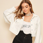 Uus naiste tutiga teksajakk Naiste valge jakk Slim Fitting Fashion Denim jope XXL