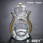 BORREY uus teekomplekt klaasist automaatne laisk teekomplekt magnetiline p&ouml;&ouml;rlev Kungfu kuumakindel teekann Kristallklaasist suitsuhall teekann Yellow Teapot Set