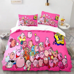 Multikas Kirbys Voodipesukomplekt 3D Prinditud Kawaii Waddle Dee Elfilin Tekikate Tekikate Padjap&uuml;&uuml;r Laste Toa Voodikomplekt &Uuml;heinimese Twin King AU Single(140x210cm)