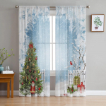 J&otilde;ulupuu Kingitused J&otilde;uluvana Kellad Lumehelbed T&uuml;ll L&auml;bipaistvad Kardinad Elutuba Magamistoa Aken Kardinad Voile Sifonki kardinad 2x50W130H(CM)&Rod Pocket