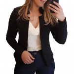 Kevad-s&uuml;gis naiste Slim Fit bleiser s&auml;lkkraega, pikkade varrukatega &uuml;hev&auml;rviline avatud eesmine &uuml;likond, mantel t&auml;navariided XL valge