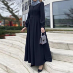 Naiste vintage Dubai Abaya T&uuml;rgi p&auml;ikesekleit Soliidne moslemi islami riietus pikkade varrukatega maxi pikk kleit XXXXXL must