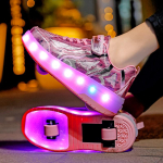 TUINANLE Laste Led KingadUSB Laadimine Helendavad tossud Led Light Rattad Rulluisud Lastejalatsid Sport 33 roosa