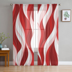 Punased lainelised abstraktsed jooned l&auml;bipaistvad kardinad elutuppa magamistuppa lastetoa t&uuml;lli aknakatted 135W x 114H(cm)