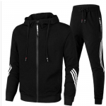 Meeste s&uuml;gisene kapuutsiga slim fit triibuline sportlik vabaaja komplekt XXXXL must