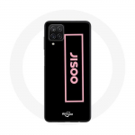 &Uuml;mbris Samsung Galaxy A12 jaoks Blackpink Jisoo Logo roosa must taust