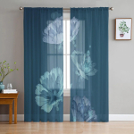Plant Rose Lille L&auml;bipaistvad aknakardinad Elutoa K&ouml;&ouml;k Laste Magamistoa Voile Rippkardin 135W x 114H(cm) gray