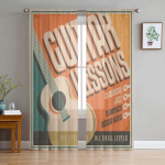 Vintage plakatikujundus kitarritundide jaoks L&auml;bipaistvad kardinad elutuppa t&uuml;ll-aknakardinad Magamistoa K&ouml;&ouml;k Loorikardinad 135W x 114H(cm)