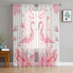 S&otilde;brap&auml;ev Armastus Flamingo Lilled Taimed L&auml;bipaistvad kardinad Elutuba Magamistuba Voile Aken Kardinad t&uuml;llkardinad 135W x 114H(cm)