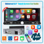 1Din universaalne autoraadio 6,9'' puuteekraaniga juhtmevaba Carplay Android Auto nutikas multimeediumipleier Wifi-navigeerimine GPS FM-stereo 2GB 64GB must