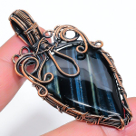 Natural Black Tiger Eye Gemstone Handmade Copper Wire Wrap Pendant 2.56 k0c81